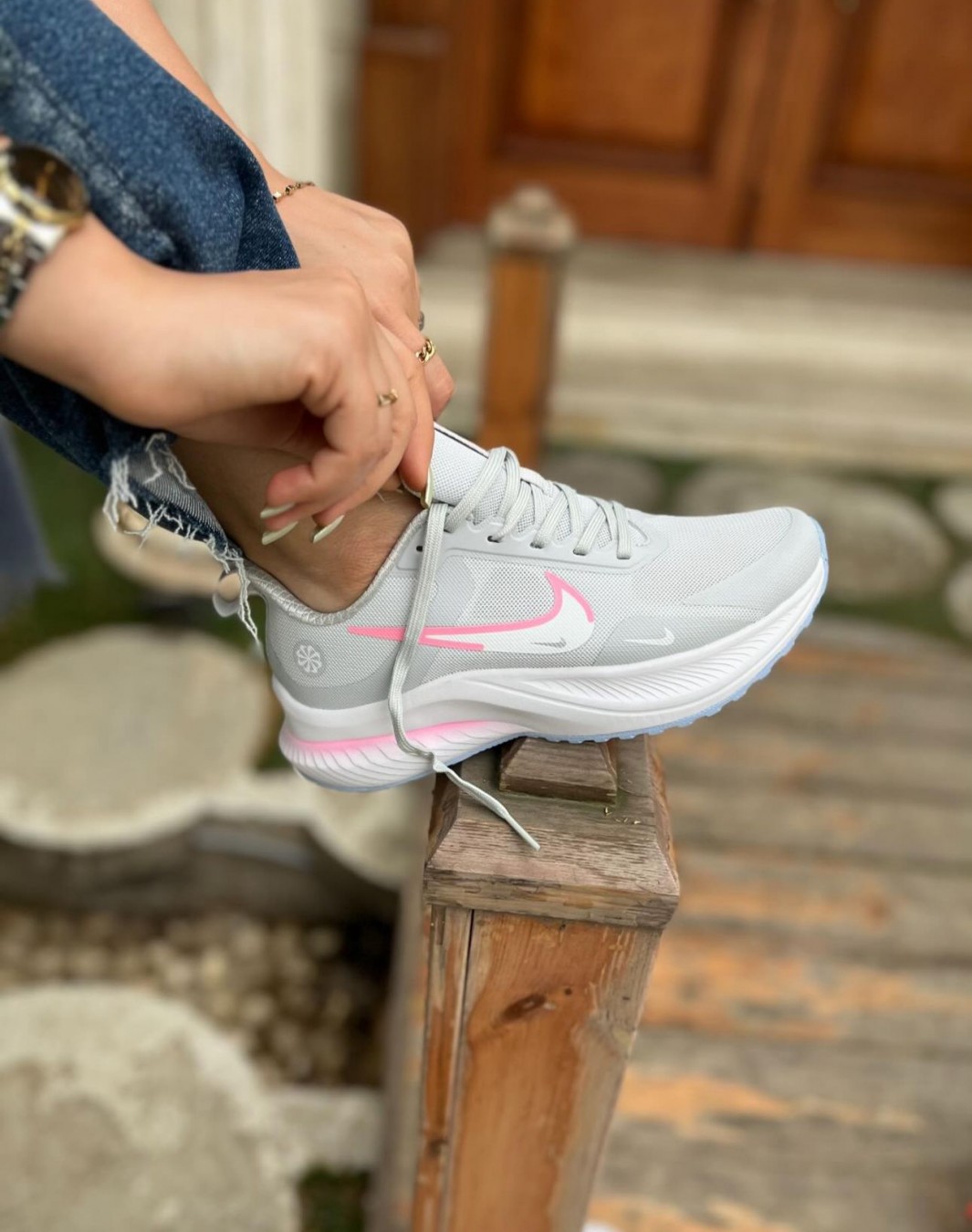 نایکی ایر زوم فلاور طوسی صورتی || Nike Air Zoom Flower Gray Pink (کد 451)