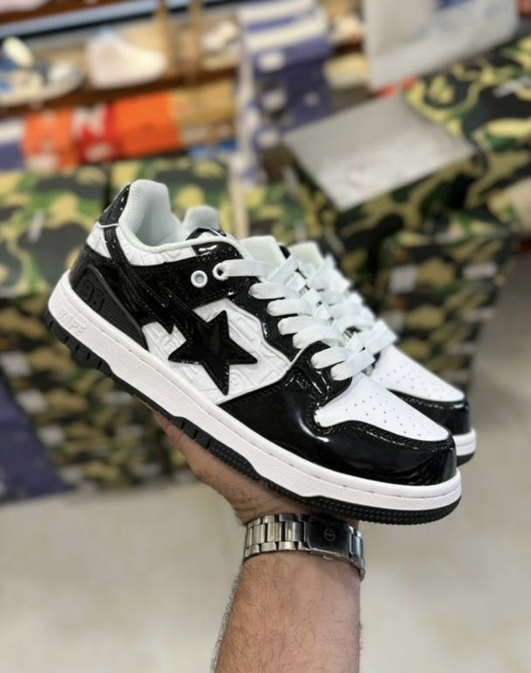 نایکی ایرفورس بیپ مشکی سفید || Nike Air Force Bape Sta Low Black (کد ۶۸۷)