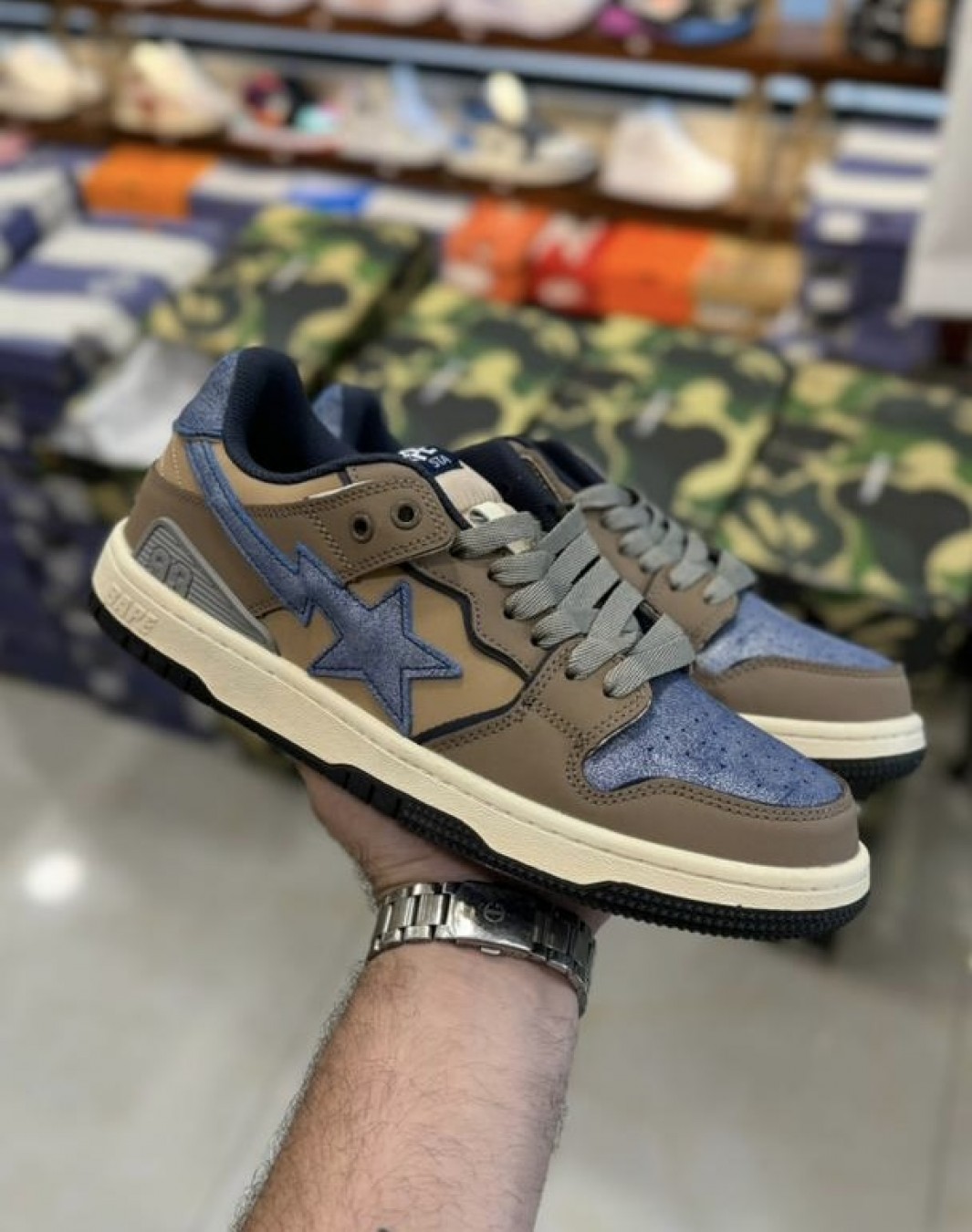 نایکی ایرفورس بیپ قهوه ای آبی || Nike Air Force Bape Sta Low Grey Blue (کد ۶۸۹)