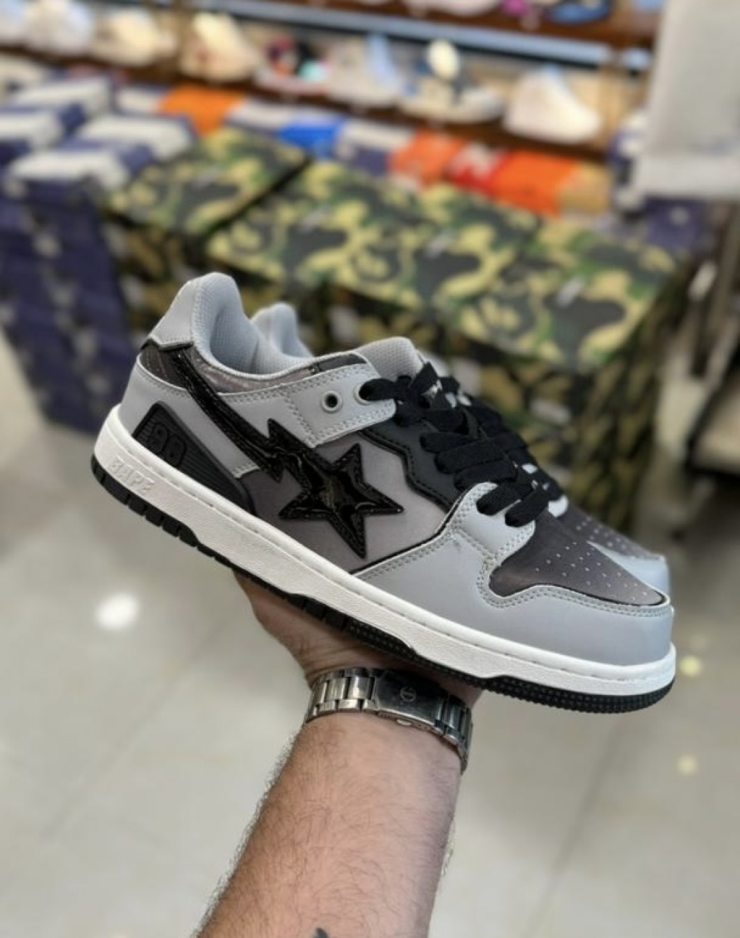 نایکی ایرفورس بیپ‌ خاکستری مشکی || Nike Air Force Bape Sta Low Grey Gradation (کد ۶۹۰)