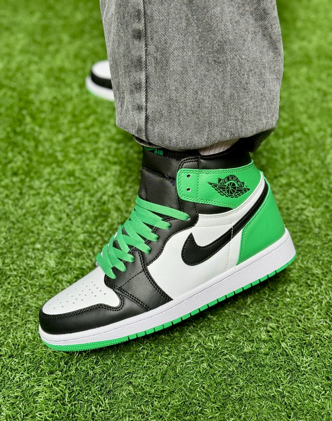 نایکی ایر جردن ۱ ساقدار لاکی گرین || Nike Air Jordan 1 High Black & Lucky Green (کد ۶۵۵)