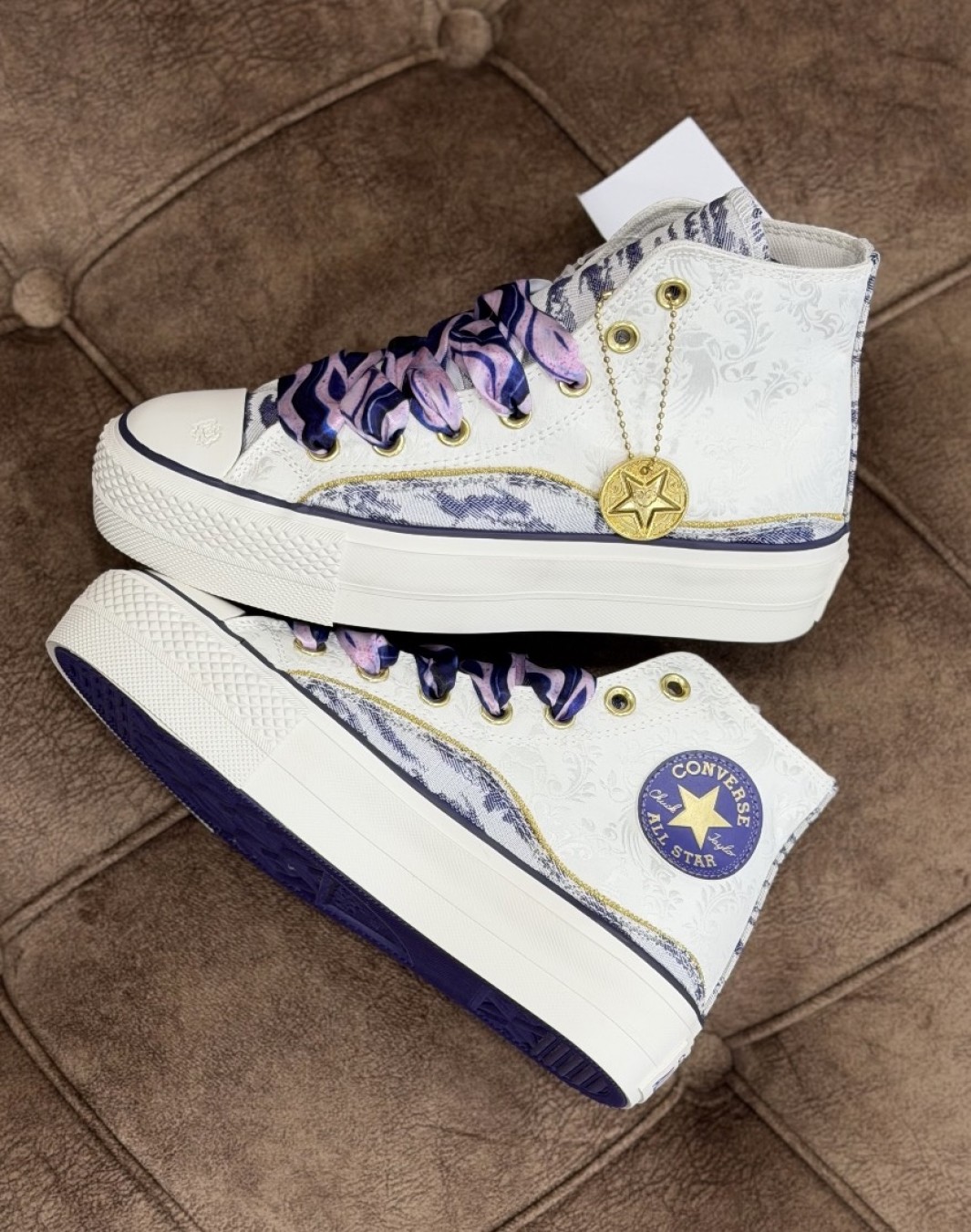 کانورس آل استار چاک تیلور لیفت سفید بنفش || Converse Chuk Taylor Lift Floral Pattern (کد ۸۷۸)