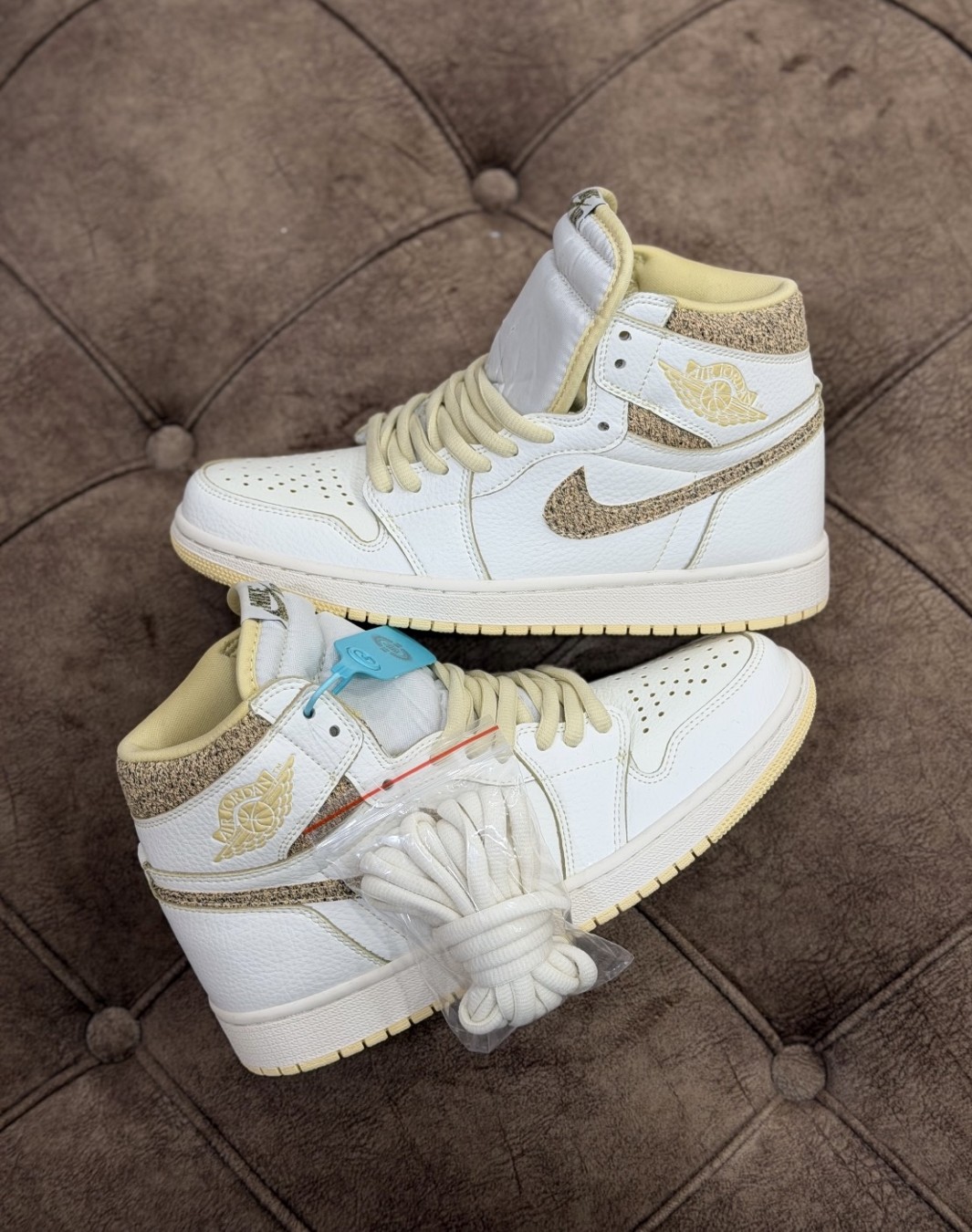 نایکی ایر جردن ۱ ساقدار کرم قهوه ای || Nike Air Jordan 1 SE Mid Brown Elephant (کد ۸۸۷)