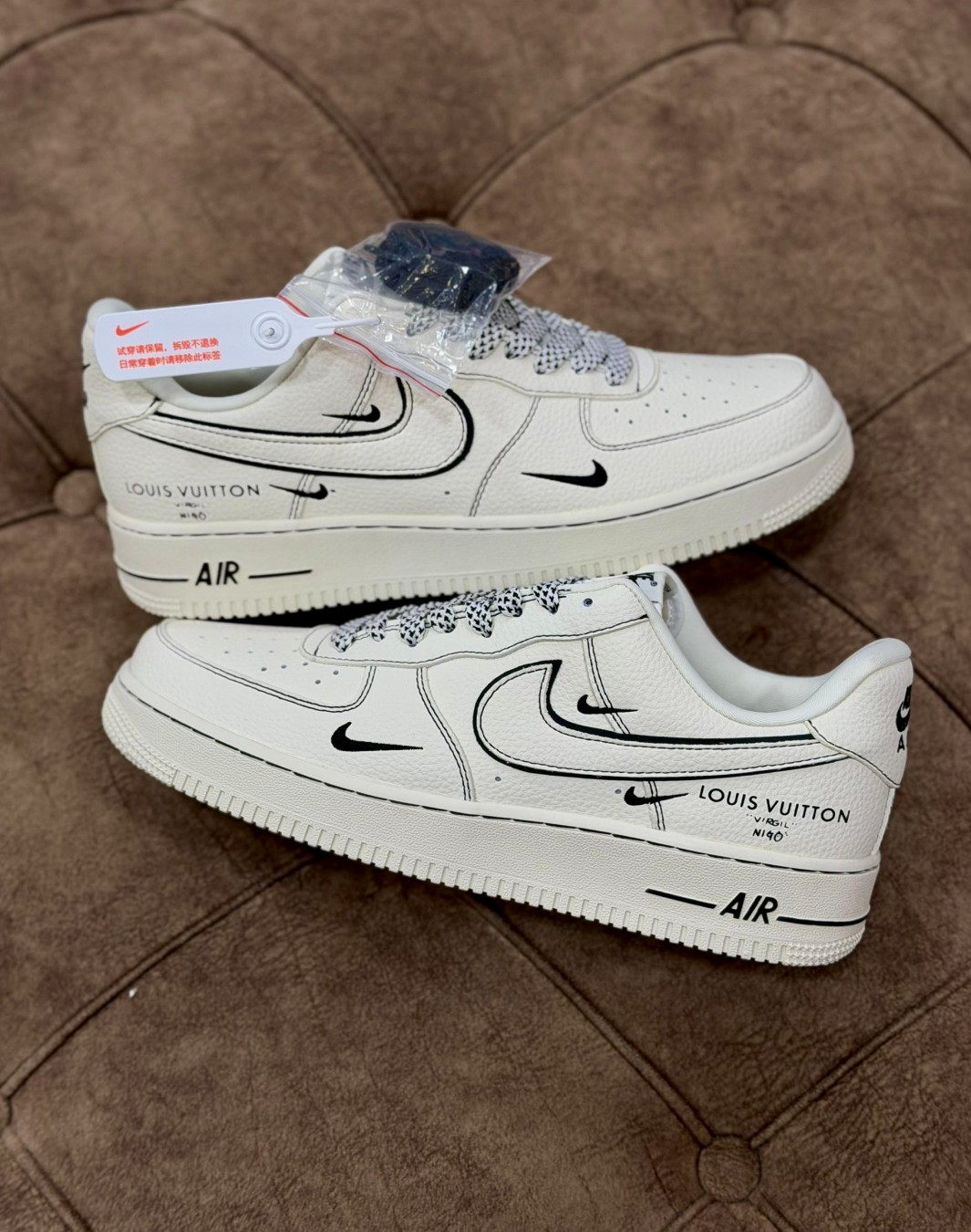 نایکی ایرفورس ۱ لویی ویتون کرم مشکی || Nike Airforce 1 Louis Vuitton Cream Black (کد ۱۰۱۸)